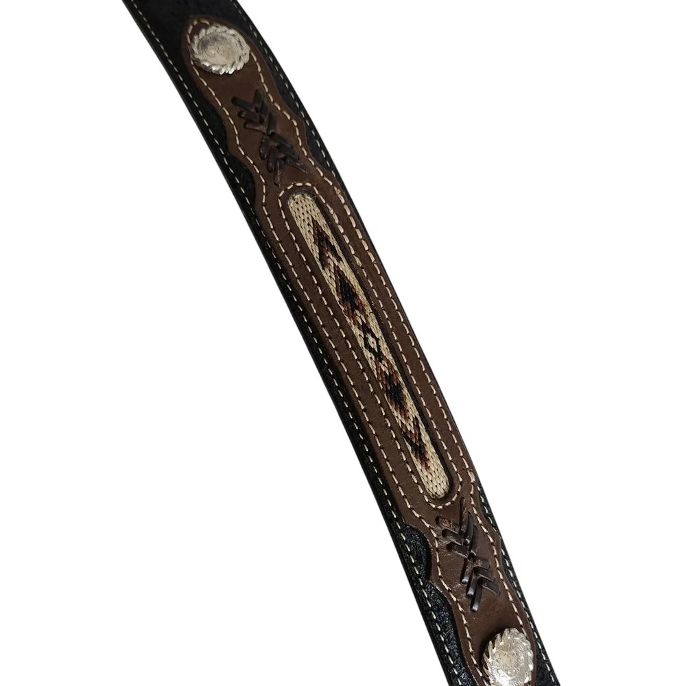 Nocona Western Belt Youth 26 Leather Fabric Inset Conchos Black N4415801